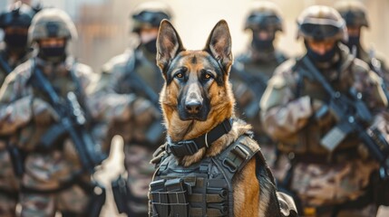 Police dog with special police force SWAT tactical team