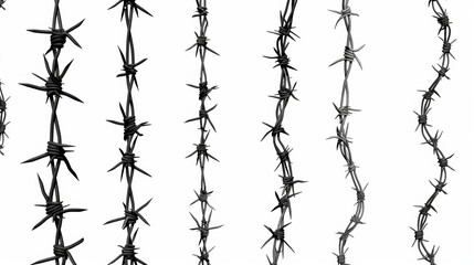 Isolated barbed wire strip over white background