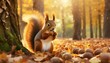 a squirrel in the autumn forest a squirrel in nature in an autumn park cute squirrel gnawing on nuts 3d rendering