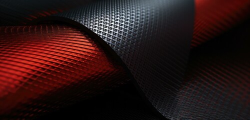 Sticker - A close up of a red and black fabric with some shiny metal. Generative AI.