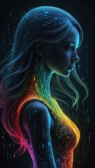 Wall Mural - a woman with a glowing light in her hair. generative ai.