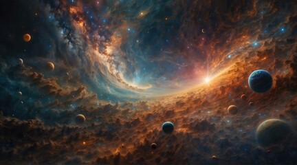 Wall Mural - A space scene with planets and stars in the background. Generative AI.