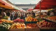 A market with many different types of fruits and vegetables. Generative AI.