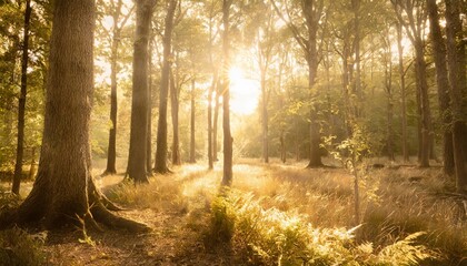 Wall Mural - an enchanting forest clearing filled with magical light offering a peaceful area for text placement amidst the mystical ambiance of the woods generative ai