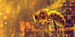 Celebrating Honey Bees Illustration for World Honey Bee Day Concept Bee on a honeycomb with a golden background.AI Generative

