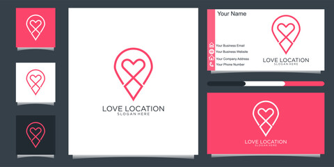 Wall Mural - love location pin map logo and business card