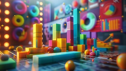 Wall Mural - Bright marketing analytics graphics with playful elements