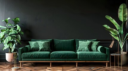 Sticker - Green sofa and decor in living room on transparent background.3d rendering