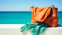 Eco-friendly Travel Bag And Natural Cotton Scarf Against The Background Of The Turquoise Sea, No Text, No Inscriptions, No Advertising --ar 16:9 --quality 0.5 --stylize 0 --v 5.2 Job ID: 2d1bd9dd-7668