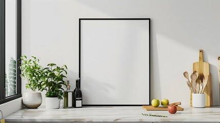 Sticker - Mock up poster frame in kitchen interior and accessories