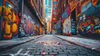 An urban alleyway featuring a blank graffiti wall waiting for your creativity.
