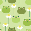 Seamless pattern with cute cartoon frogs and white flowers for fabric print, textile, gift wrapping paper. children's colorful vector, flat style