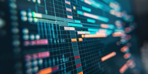 gantt chart on a computer screen, detailed project view, close-up, sharp detail