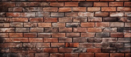 Poster - Detailed view of a textured brick wall set against a stark black backdrop, showcasing the rugged surface and intricate patterns