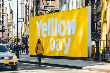 Billboard in city corner street with Yellow Day concept