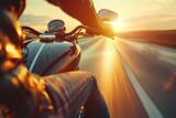 Fototapeta  - motorcycle on the road in a sunny, Looking for adventure, Generative AI