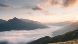 Fototapeta Do pokoju - morning mountain landscape with clouds and alpine panorama morning mist breathtaking natural scenery travel and tourism concept images refreshing and relaxing nature images