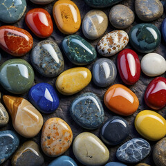  Colored beach stones background. Colored beach stones illustration.