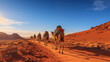 Desert Dreamscape: A Lone Caravan Dwarfed by the Vastness of the Sahara