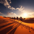 A Journey Through Sand: Wide-Angle Majesty - Camels Traverse the Endless Desert