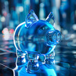 光沢のある青いガラス製の豚の貯金箱