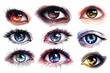 Collection of realistic human eyes with different colors on white background, vector illustration