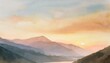 travel illustration sunset in the mountains art minimalism romanticism watercolors pastels generative ai