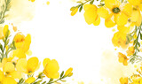 yellow freesia frame watercolor background, Generative AI