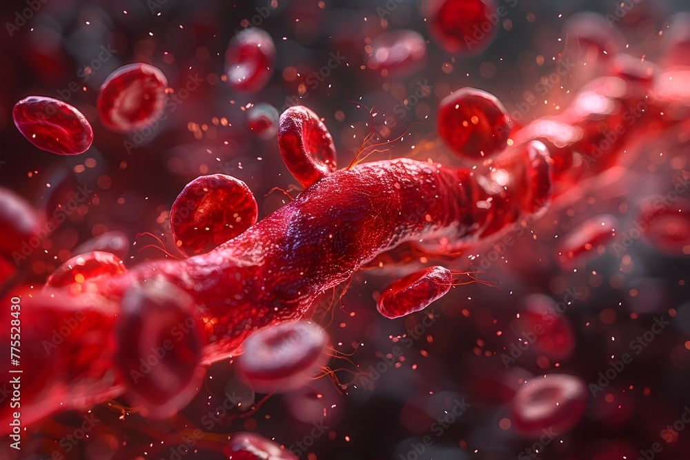 Dynamic Cross section View of a Blood Vessel with Flowing Red Blood ...
