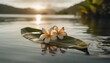 plumeria flowers on green leaf floating on water a peaceful and serene scene with a touch of nature and beauty