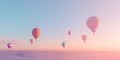 Colorful hot air balloons taking off at dawn, soft morning light, vibrant hues, clear blue sky background