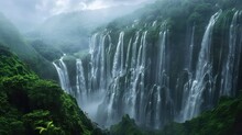 Jog Falls Monsoon Season, Portray The Awe-inspiring Spectacle Of Jog Falls During The Monsoon Season, When The Cascades Are At Their Most Powerful, Surrounded By Lush Greenery