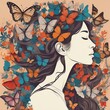 © EunHae - A colorful butterfly drawn by AI lands on a young woman's hair, adding beauty to it