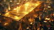 Gold Bar, Stock Market, Investment Strategies, City Skyline, Digital Currency, Tone Mapping, Backlit, Motion Blur