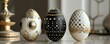 Vintage glamour Easter eggs detailed with Art Deco golds and blacks