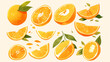 Cute Orange , high resolution, high quality, high detail, in the style of clip art, 2d flat view, different sizes and shapes