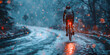 Riding road gravel bike in harsh weather conditions. generative ai 