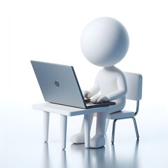3d humans working using laptop, white solid background