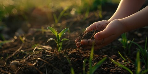 Poster - Person is planting small plant in dirt