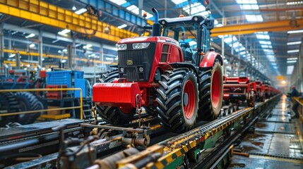 Wall Mural - Tractor production Assembly line inside an agricultural machinery factory Installing parts on the tractor body