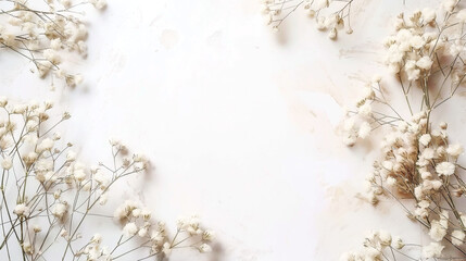 Wall Mural - Frame of white plants on a white background.