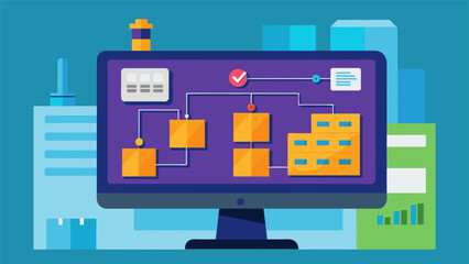 A closeup of a computer screen displaying a virtual simulation of a microfactory layout demonstrating the strategic planning and optimization