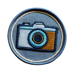 camera embroidered patch badge isolated on transparent background