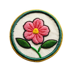 flower embroidered patch badge isolated on transparent background