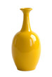 yellow ceramic vase with round bottom and short neck, transparent background