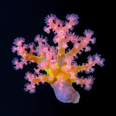 Wall Mural - colourful fluorescent coral isolated on black background