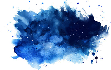 Wall Mural - watercolor dark blue galaxy night sky texture, stars and nebula on white background