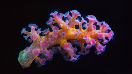 Wall Mural - colourful fluorescent coral isolated on black background