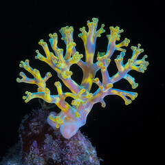 Wall Mural - colourful fluorescent coral isolated on black background