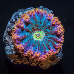 Wall Mural - colourful fluorescent coral isolated on black background